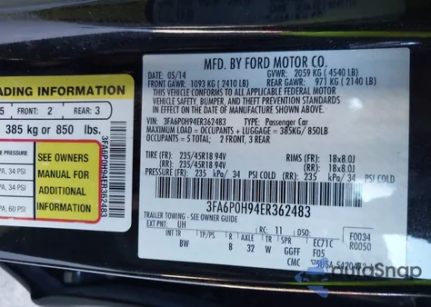 2014 Ford Fusion Se from USA, damaged, VIN 3FA6P0H94ER362483